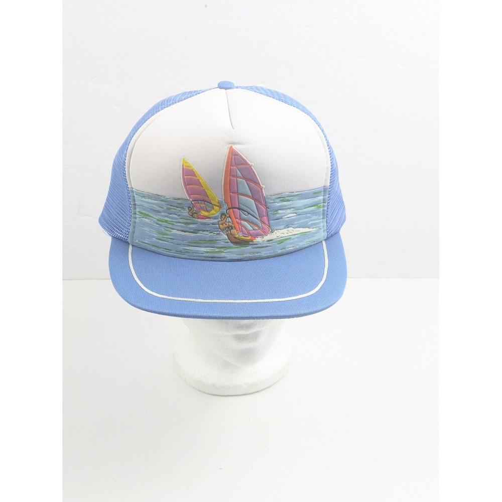Maplecap‎ Mens OSFM Trucker Hat Blue Vintage Windsurfing Graphic Mesh Snapback